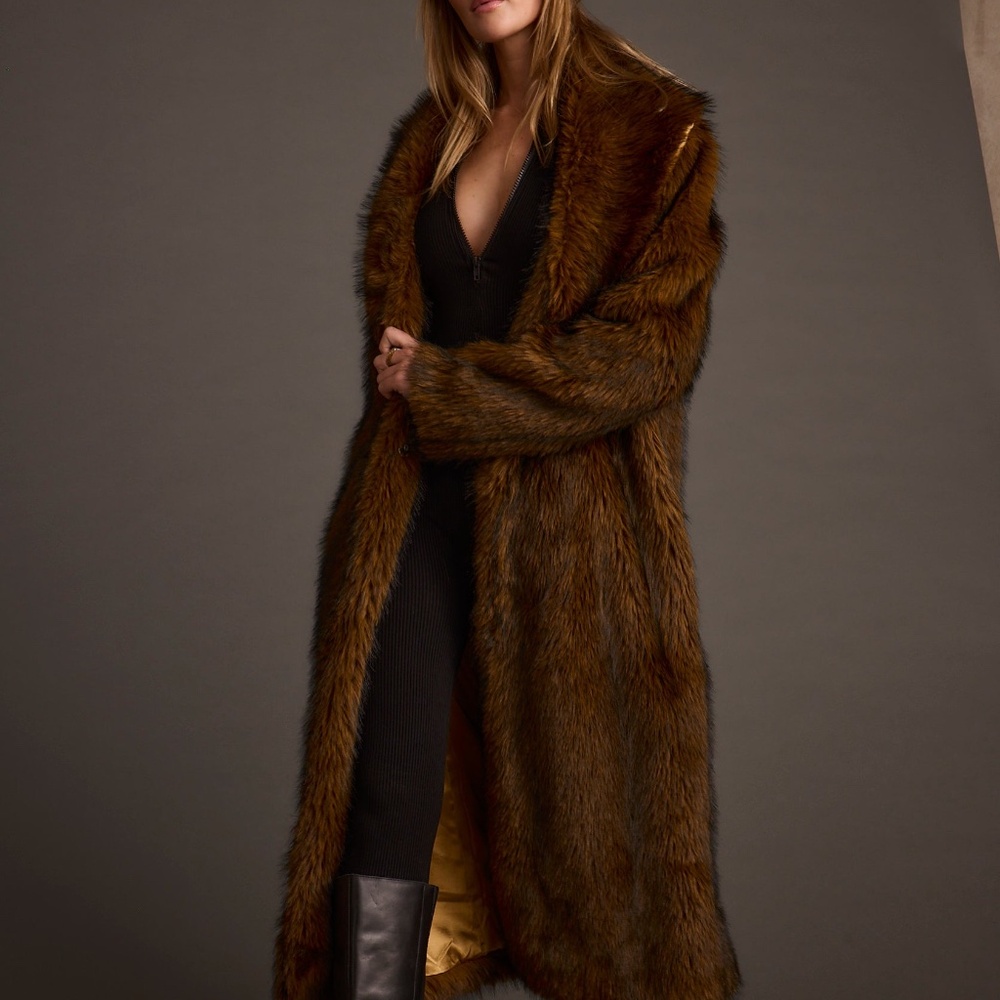 12th Tribe Manhattan Brown Faux Fur Coat Size SS